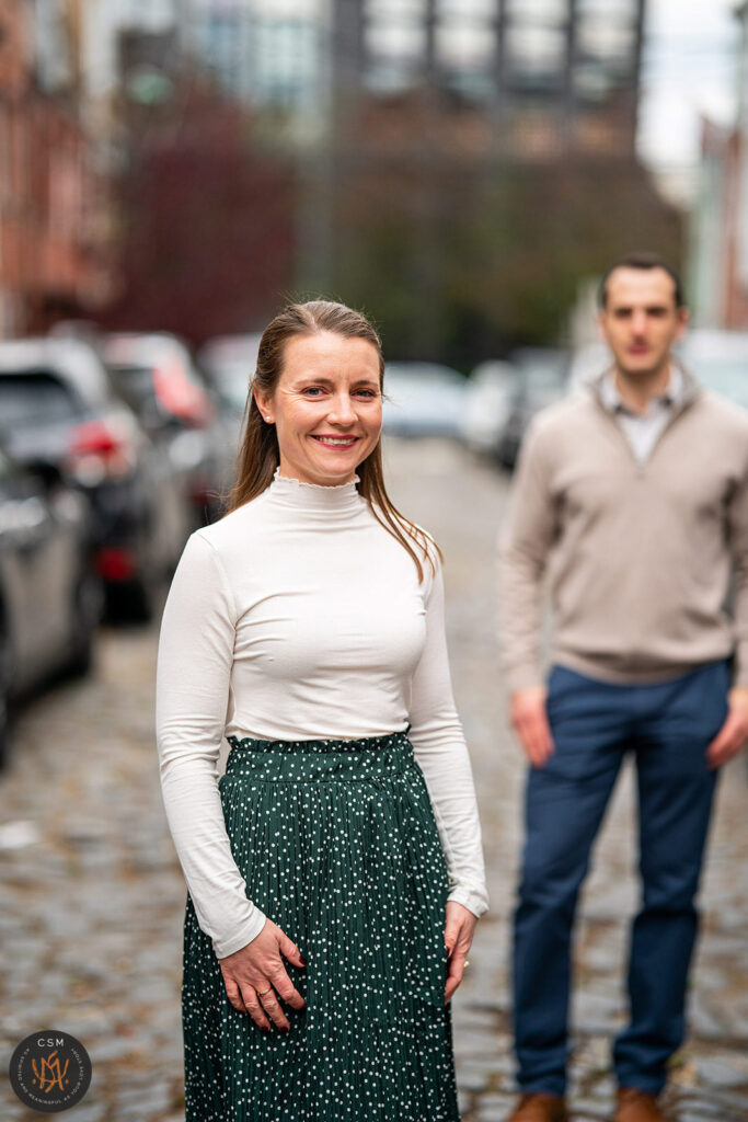 Maura and Matt's NYC Skyline Hoboken Engagement Session in Hoboken, NJ captured by classic and creative eastern pennsylvania wedding photographer CSM Photography