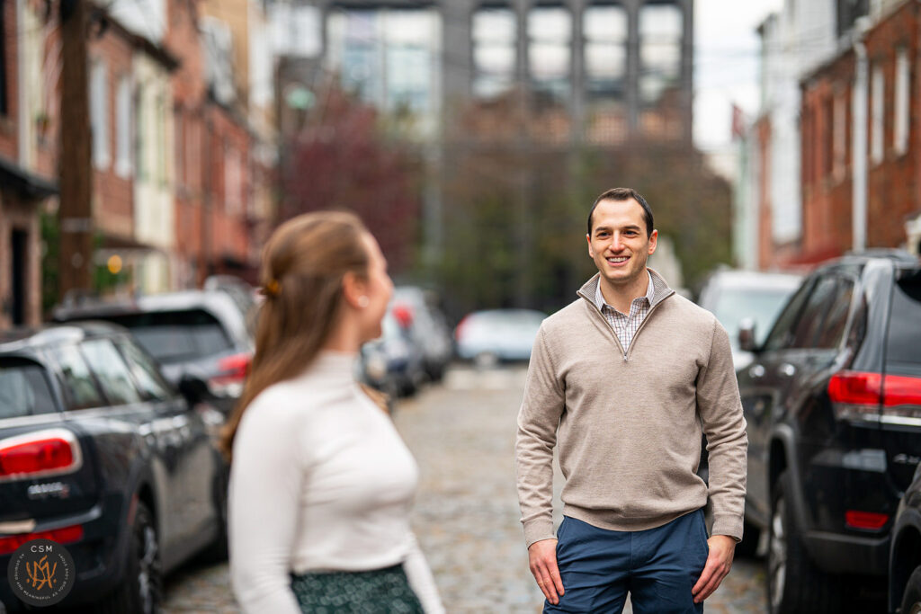 Maura and Matt's NYC Skyline Hoboken Engagement Session in Hoboken, NJ captured by classic and creative eastern pennsylvania wedding photographer CSM Photography