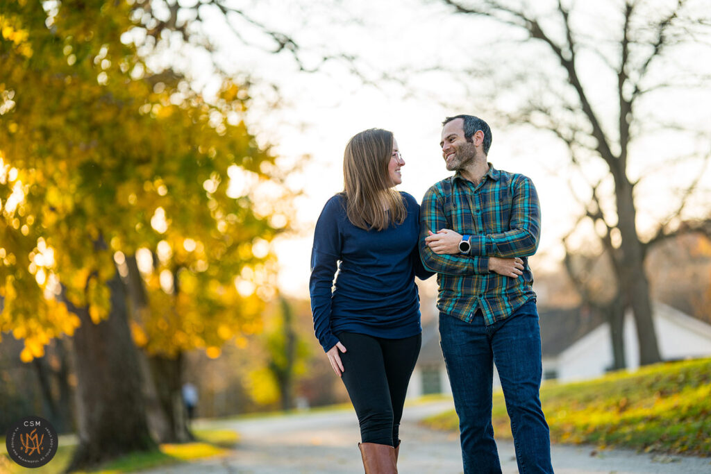 Lauren and Andrew's fall Valley Forge Park Engagement Session in King Of Prussia, PA captured by classic and creative eastern pennsylvania wedding photographer CSM Photography